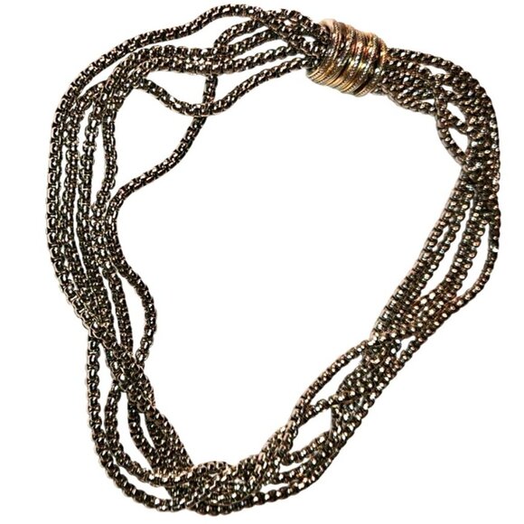 VINTAGE Necklace Multi-Strand Silver & Gold-Tone Twist Pendant  heavy quality - Picture 3 of 6